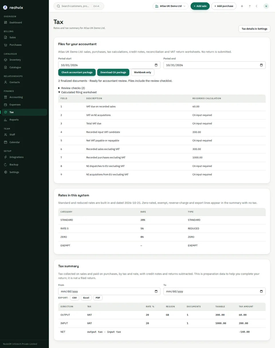 Rechvix UK VAT nine-box accountant worksheet