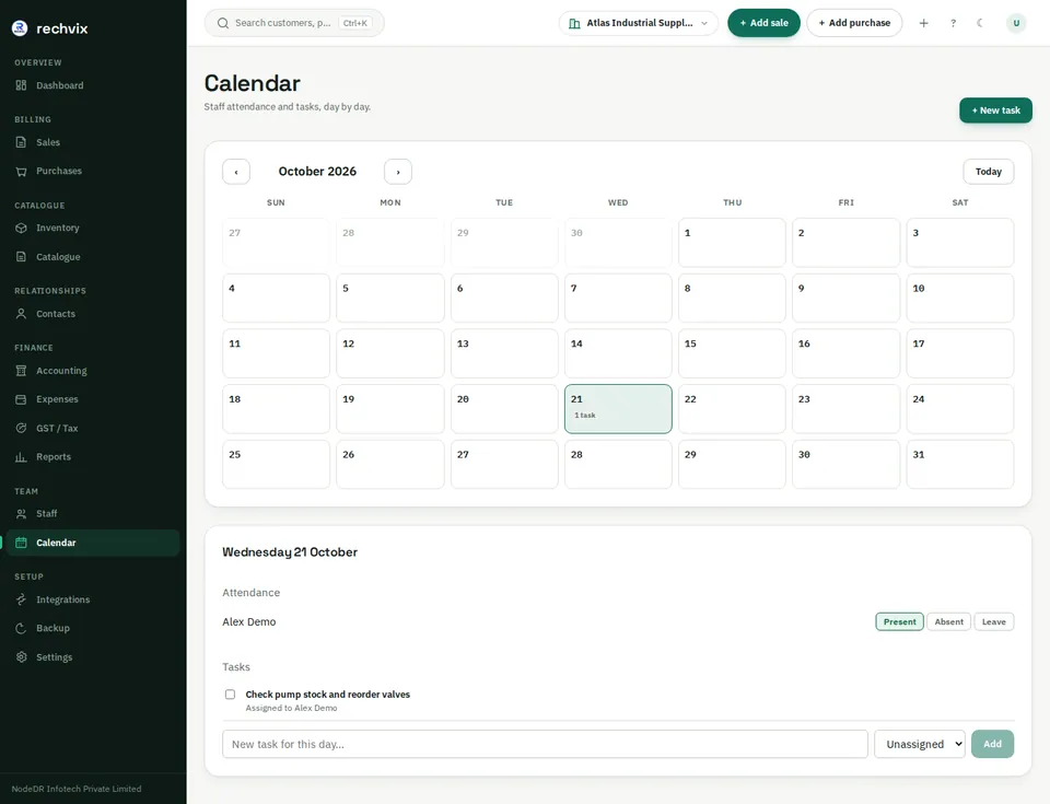 Rechvix calendar with scheduled tasks