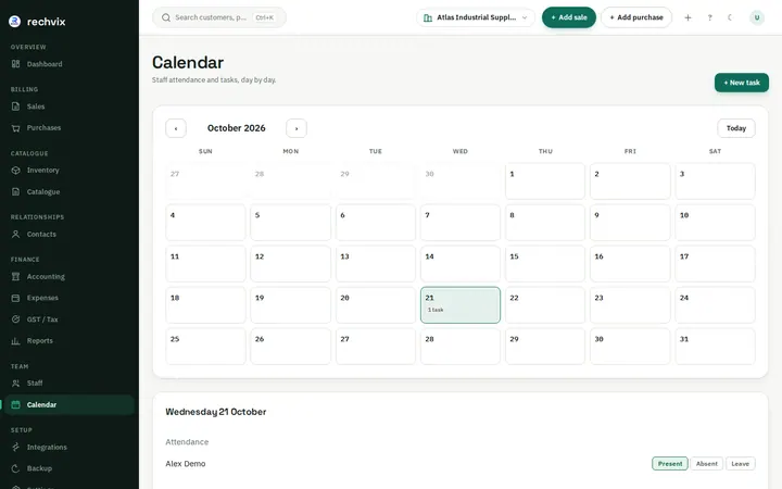 Rechvix calendar with scheduled tasks