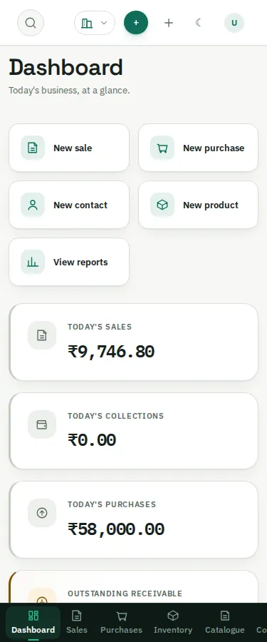 Rechvix dashboard on a 375 pixel wide phone