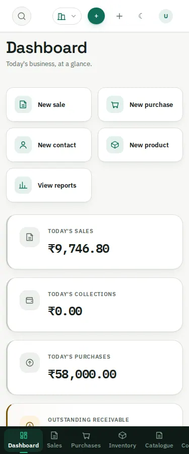 Rechvix dashboard on a 375 pixel wide phone